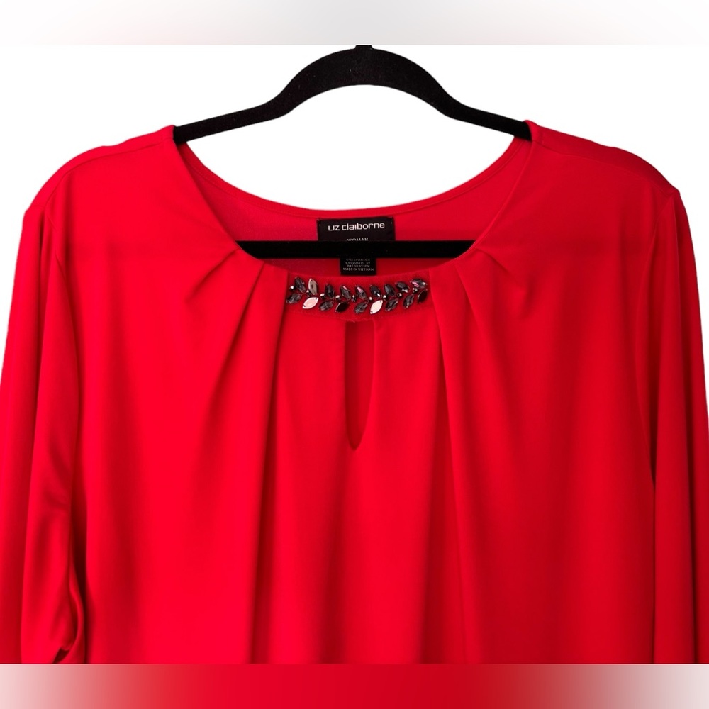 Liz Claiborne Women’s Red Dressy Flowy Tunic Top Size 2X - Picture 6 of 11